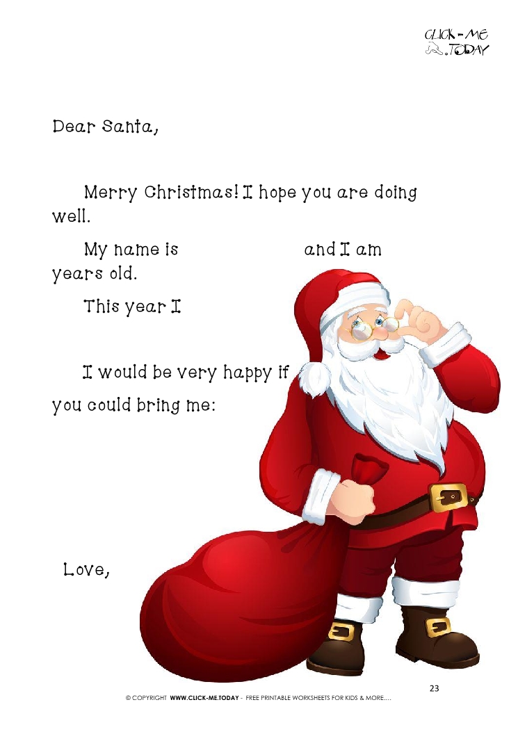 Cute Santa ready Letter to Santa template with text 23